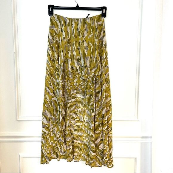 ALL SAINTS Slvina Hi-Low Skirt with mini skirt liner Yellow Pattern Size 0 NWT - Picture 2 of 10